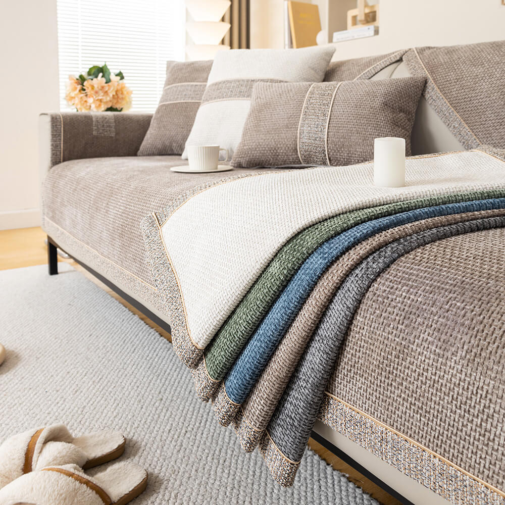 Housse de canapé antidérapante chenille tissée tweed moderne toutes saisons - Image 11