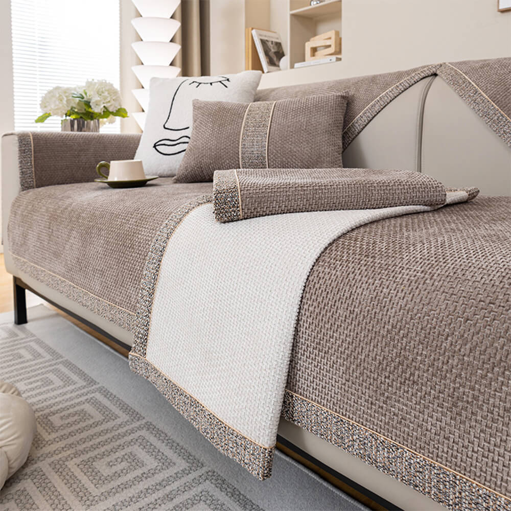 Housse de canapé antidérapante chenille tissée tweed moderne toutes saisons - Image 12