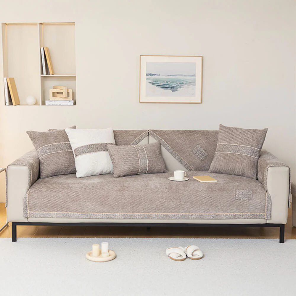 Housse de canapé antidérapante chenille tissée tweed moderne toutes saisons - Image 9