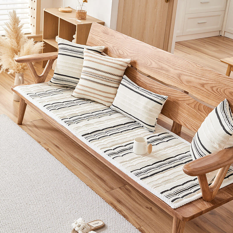 Housse de canapé antidérapante en peluche rayée en chenille avec matelas confortable pour animaux - Image 11