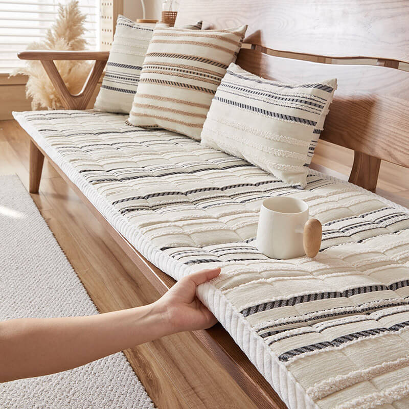 Housse de canapé antidérapante en peluche rayée en chenille avec matelas confortable pour animaux - Image 13