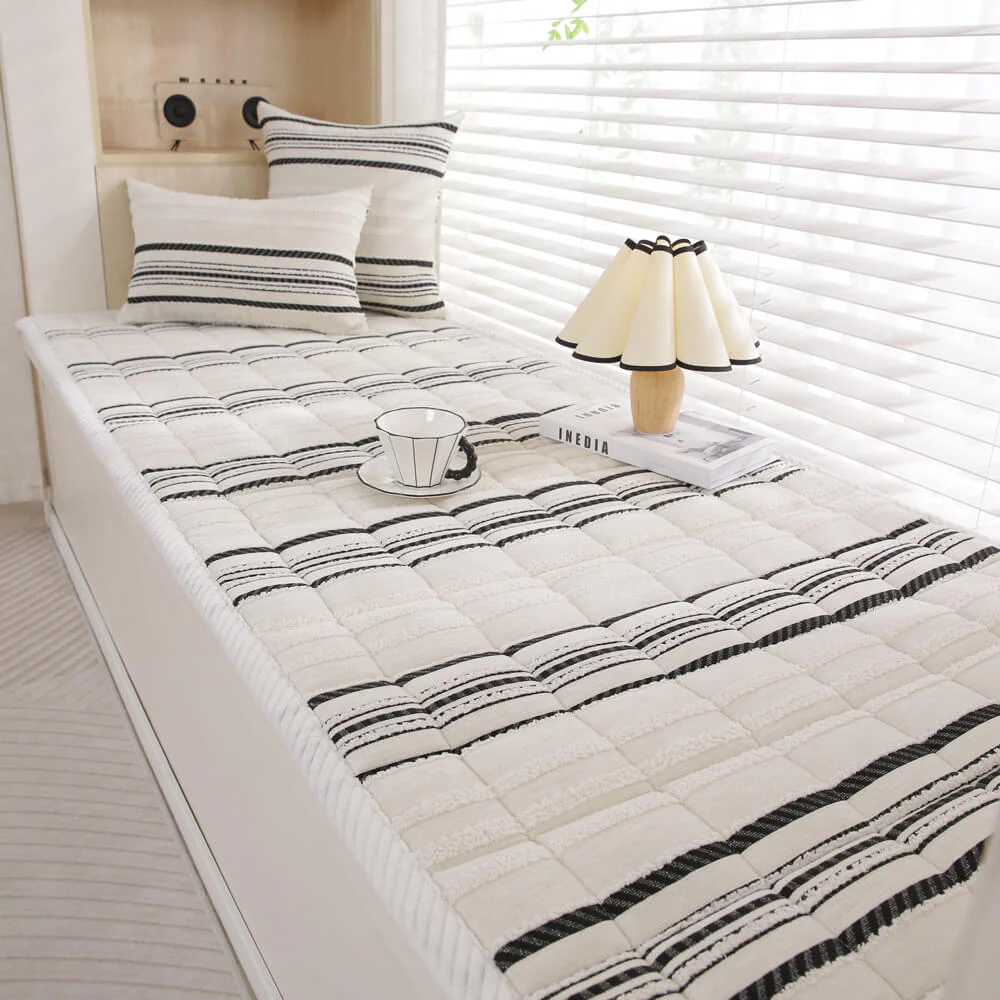 Housse de canapé antidérapante en peluche rayée en chenille avec matelas confortable pour animaux - Image 15