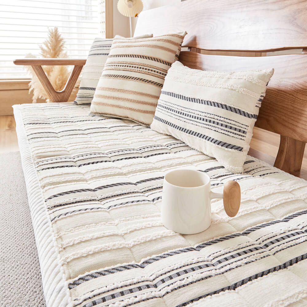 Housse de canapé antidérapante en peluche rayée en chenille avec matelas confortable pour animaux - Image 2