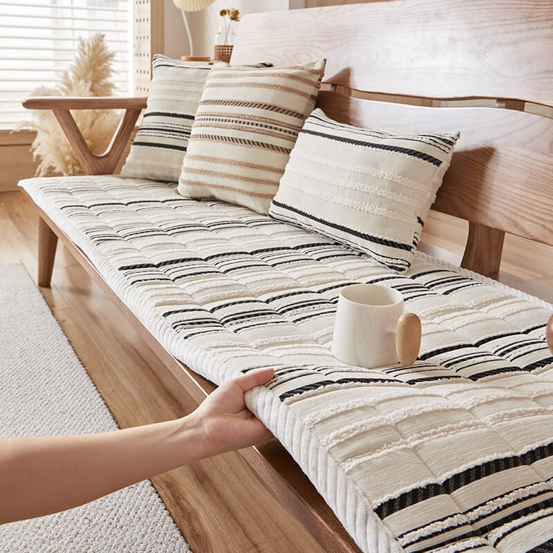 Housse de canapé antidérapante en peluche rayée en chenille avec matelas confortable pour animaux - Image 3