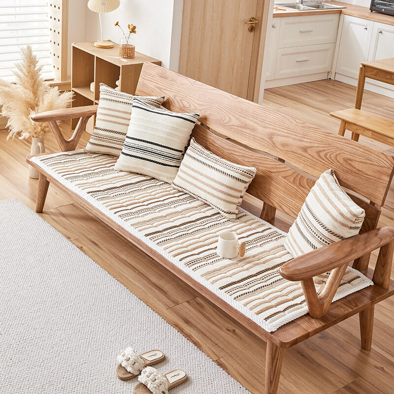 Housse de canapé antidérapante en peluche rayée en chenille avec matelas confortable pour animaux - Image 4