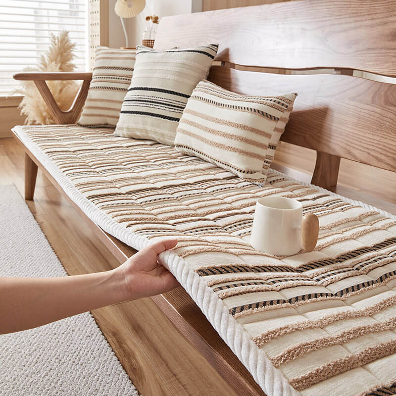 Housse de canapé antidérapante en peluche rayée en chenille avec matelas confortable pour animaux - Image 6