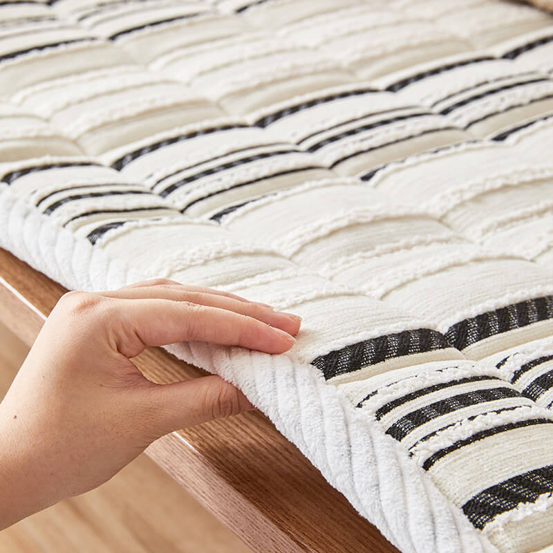 Housse de canapé antidérapante en peluche rayée en chenille avec matelas confortable pour animaux - Image 9