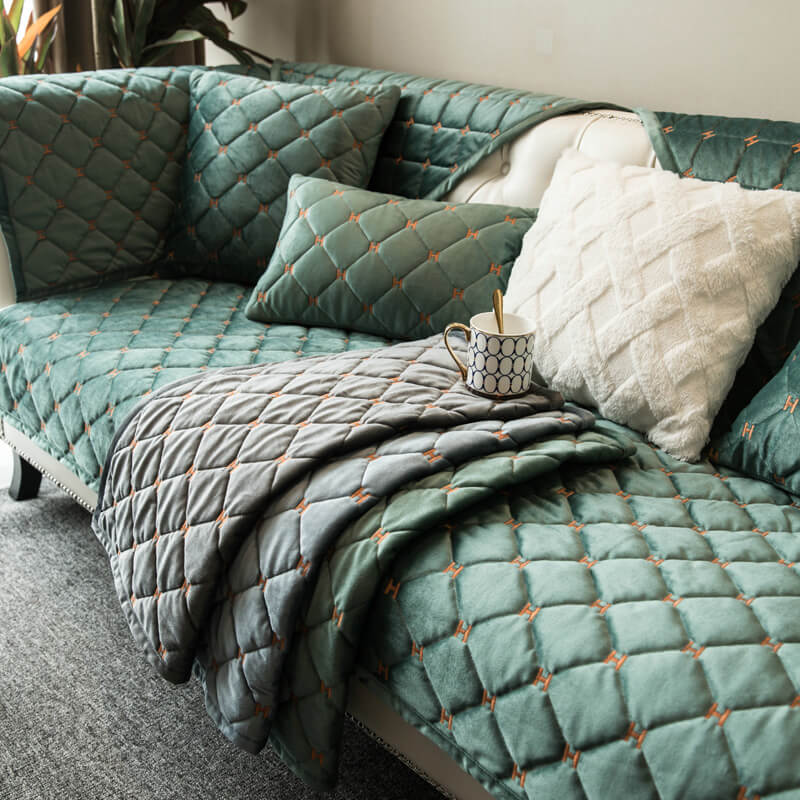 Housse de canapé antidérapante en velours matelassé de luxe - Image 2