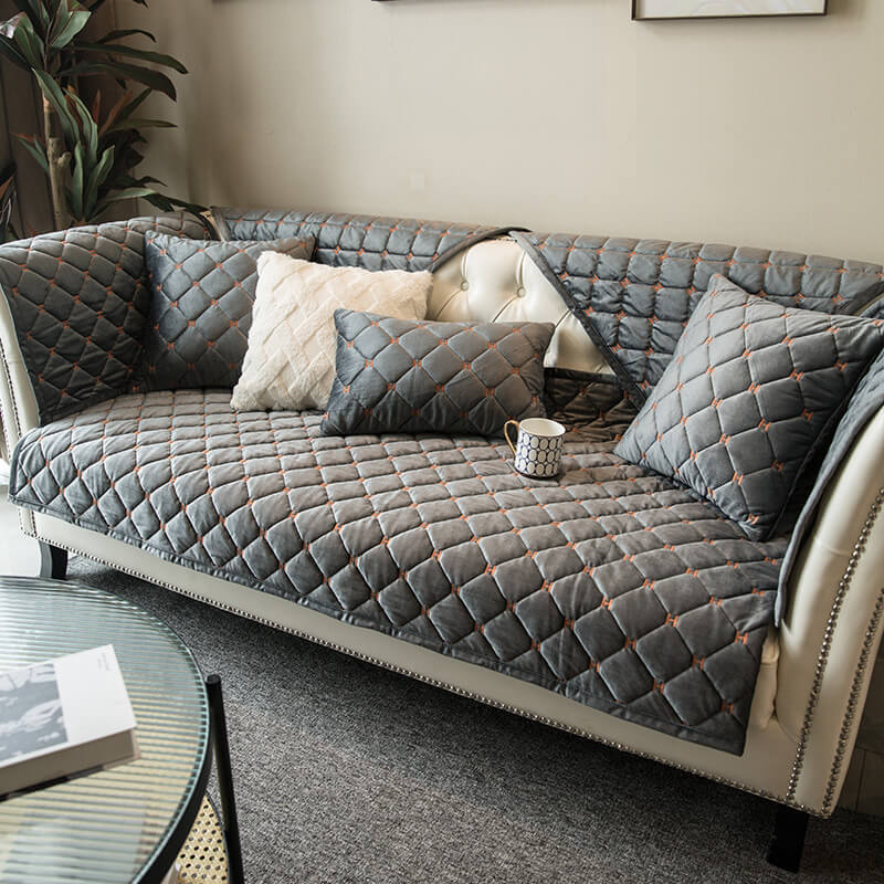 Housse de canapé antidérapante en velours matelassé de luxe - Image 8