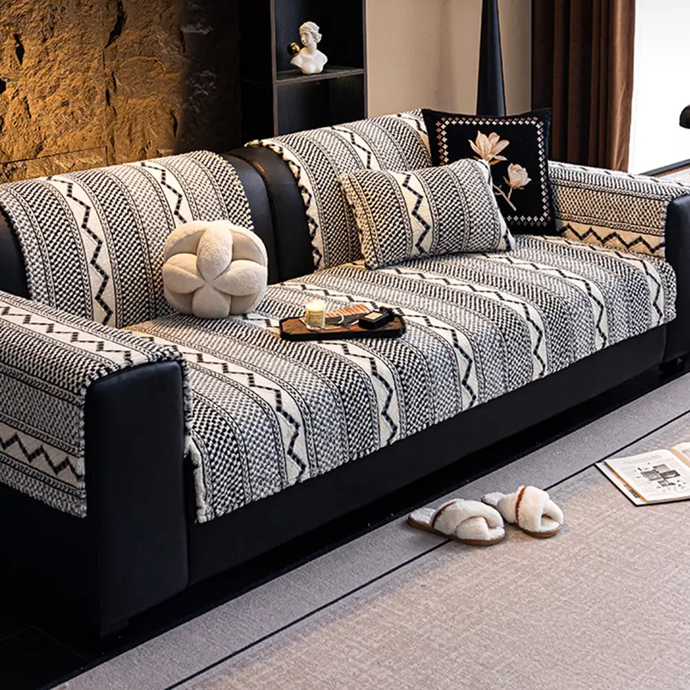 Housse de canapé classique en plaid peluche résistant aux rayures confortable antidérapante - Image 10