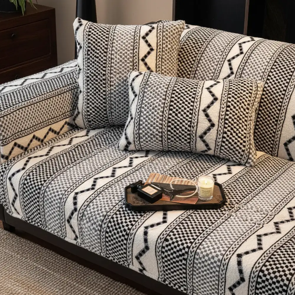 Housse de canapé classique en plaid peluche résistant aux rayures confortable antidérapante - Image 11