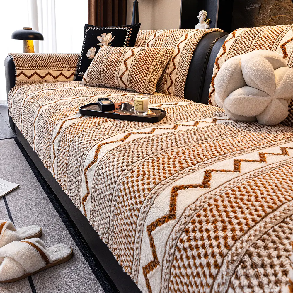 Housse de canapé classique en plaid peluche résistant aux rayures confortable antidérapante - Image 12