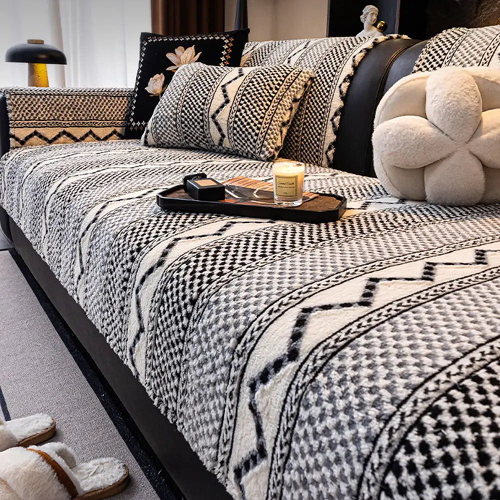 Housse de canapé classique en plaid peluche résistant aux rayures confortable antidérapante - Image 13