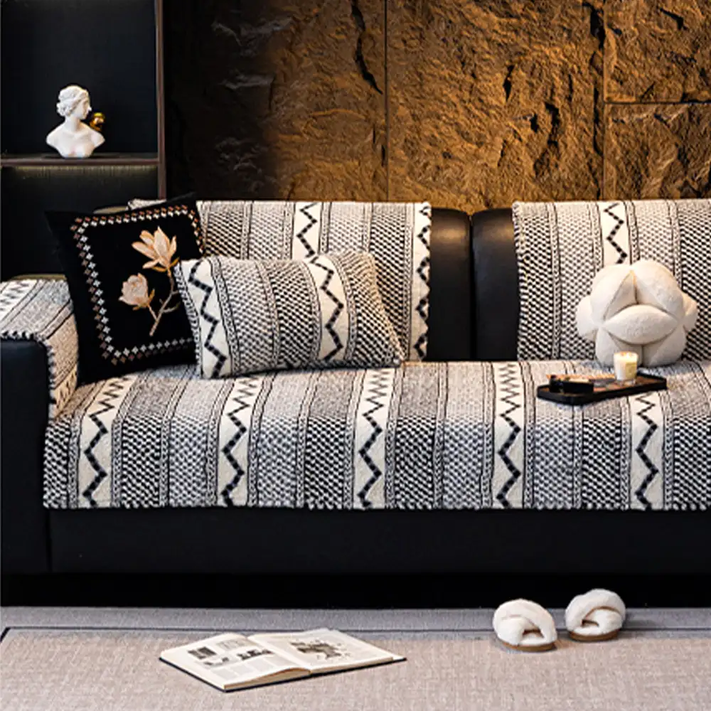 Housse de canapé classique en plaid peluche résistant aux rayures confortable antidérapante - Image 9