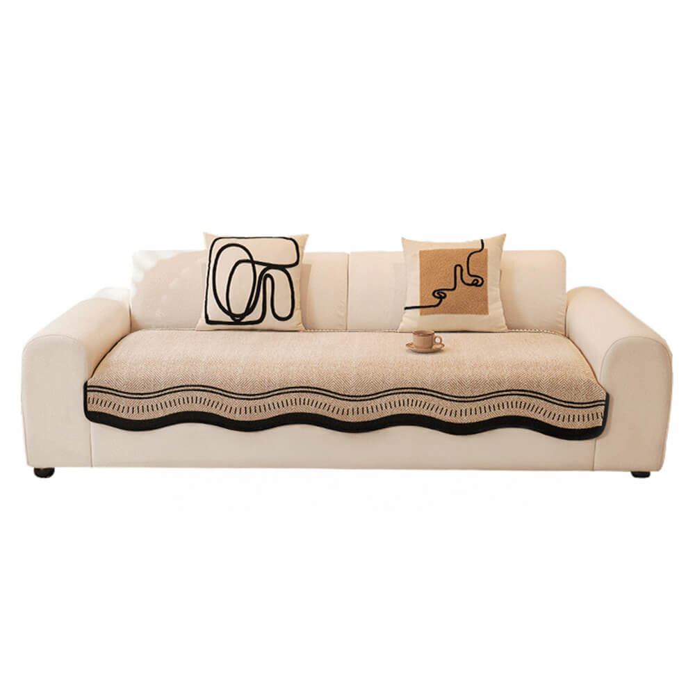 Housse de canapé en chenille à chevrons antidérapante avec bords ondulés - Image 11