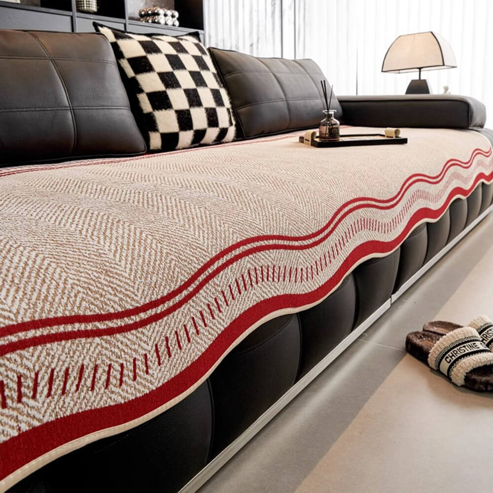 Housse de canapé en chenille à chevrons antidérapante avec bords ondulés - Image 12