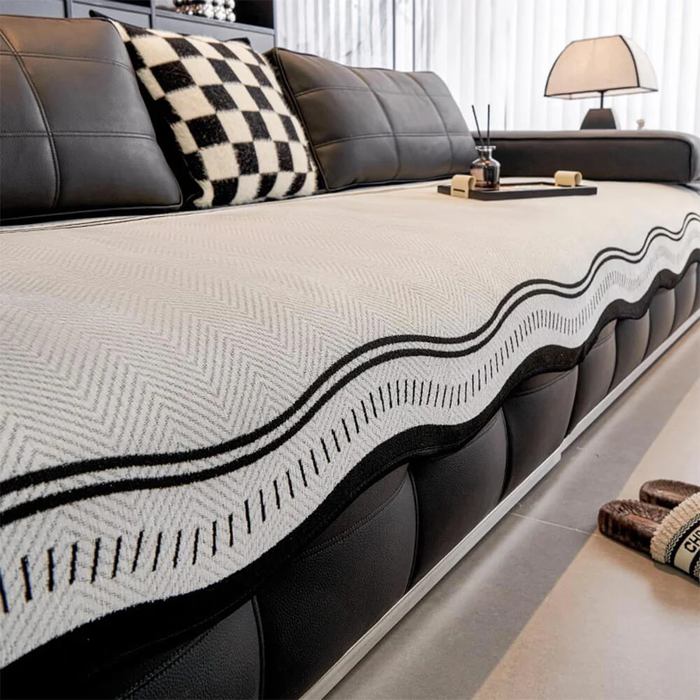 Housse de canapé en chenille à chevrons antidérapante avec bords ondulés - Image 13