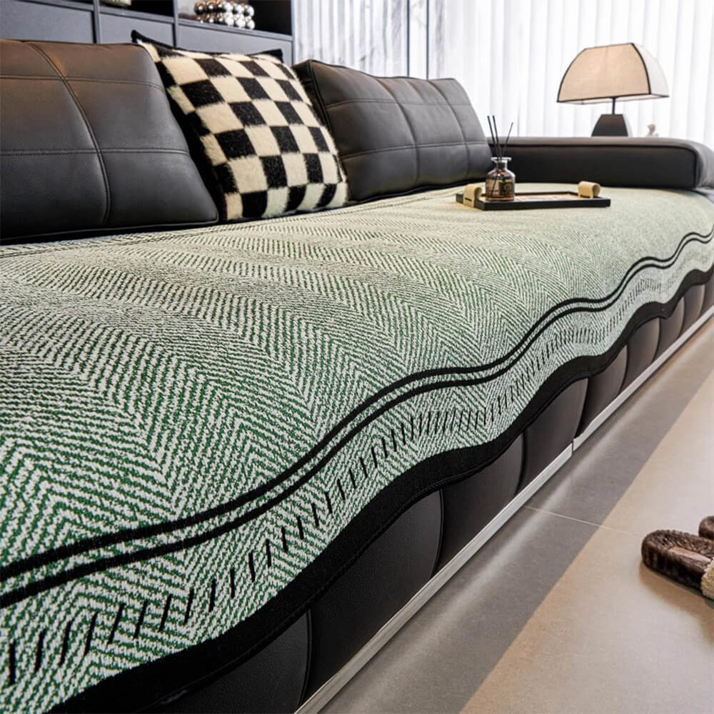 Housse de canapé en chenille à chevrons antidérapante avec bords ondulés - Image 14