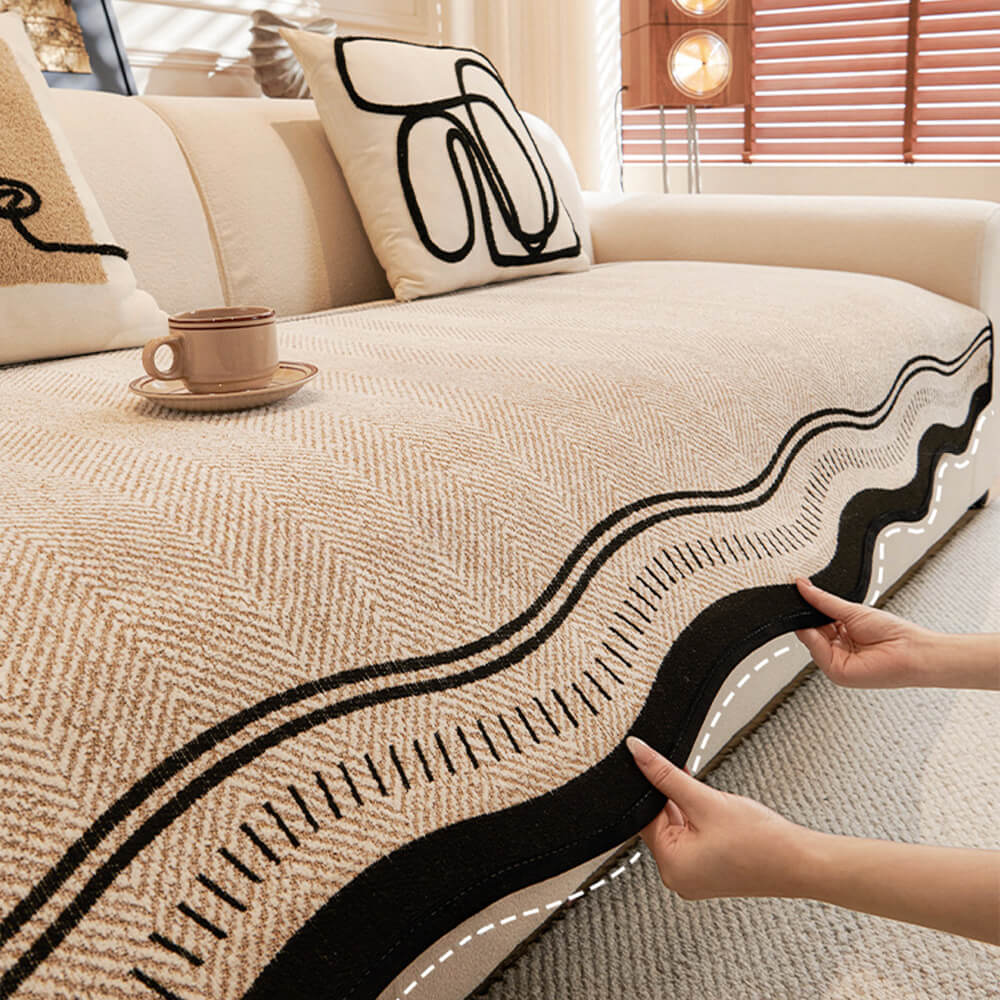 Housse de canapé en chenille à chevrons antidérapante avec bords ondulés - Image 2