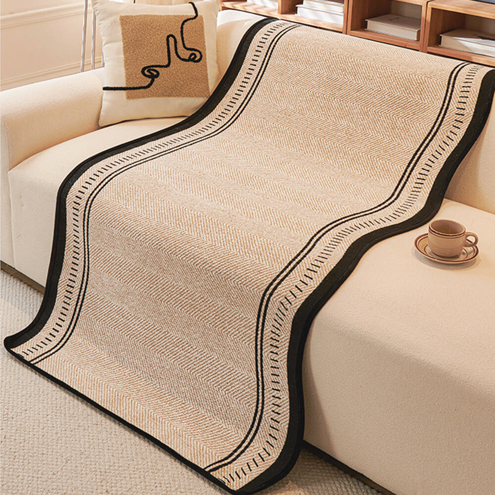Housse de canapé en chenille à chevrons antidérapante avec bords ondulés - Image 3
