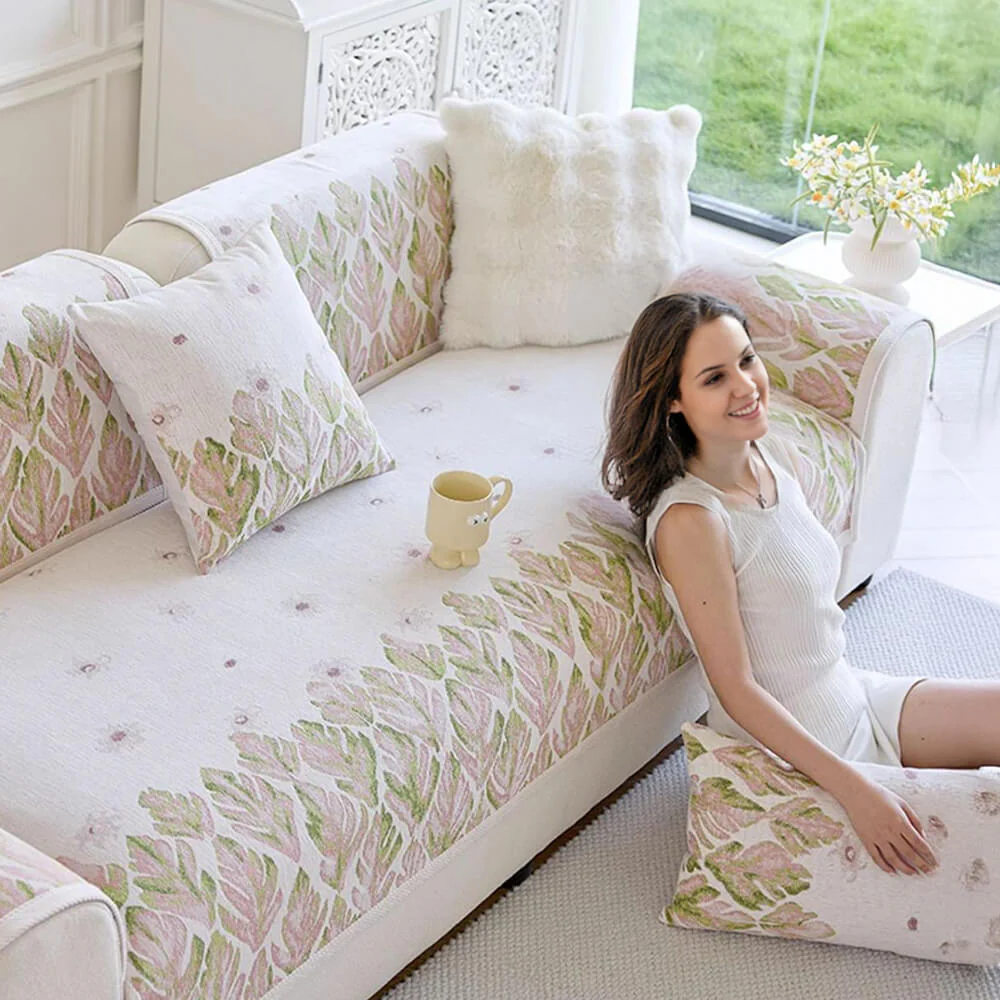 Housse de canapé en chenille confortable avec motif botanique romantique - Image 13