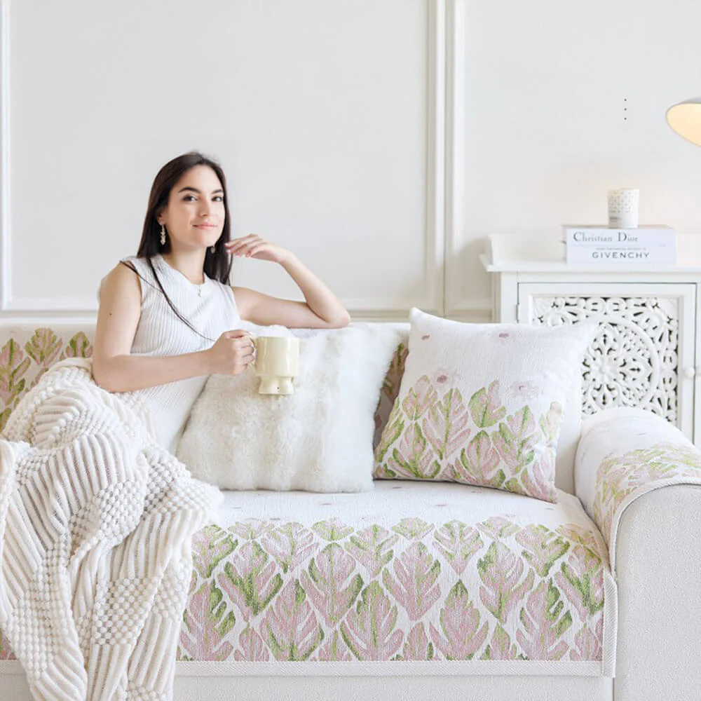 Housse de canapé en chenille confortable avec motif botanique romantique - Image 14
