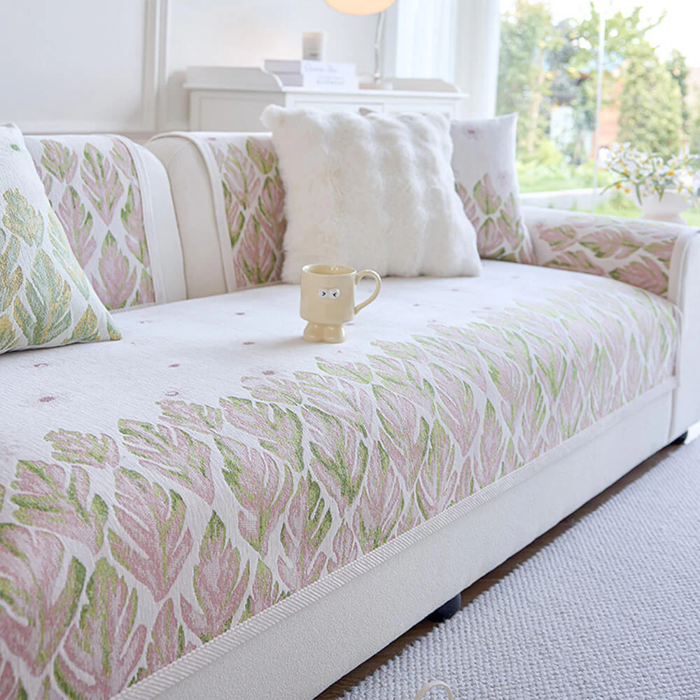 Housse de canapé en chenille confortable avec motif botanique romantique - Image 2