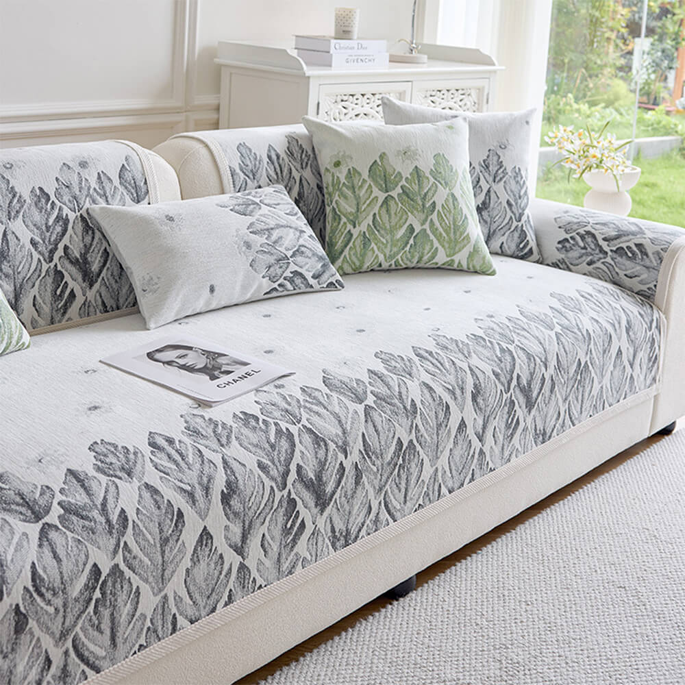 Housse de canapé en chenille confortable avec motif botanique romantique - Image 4