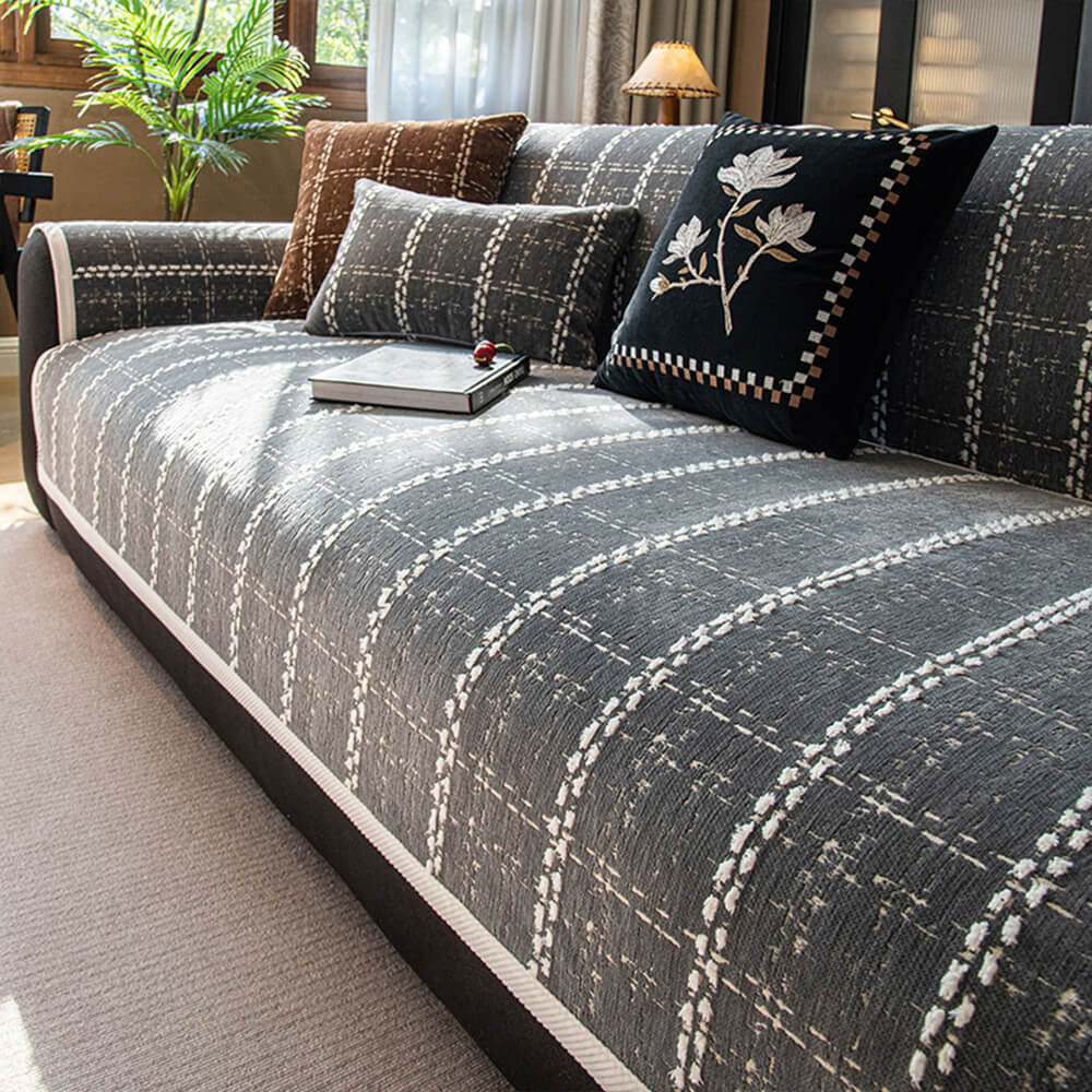 Housse de canapé en chenille jacquard à carreaux élégante toutes saisons - Image 10