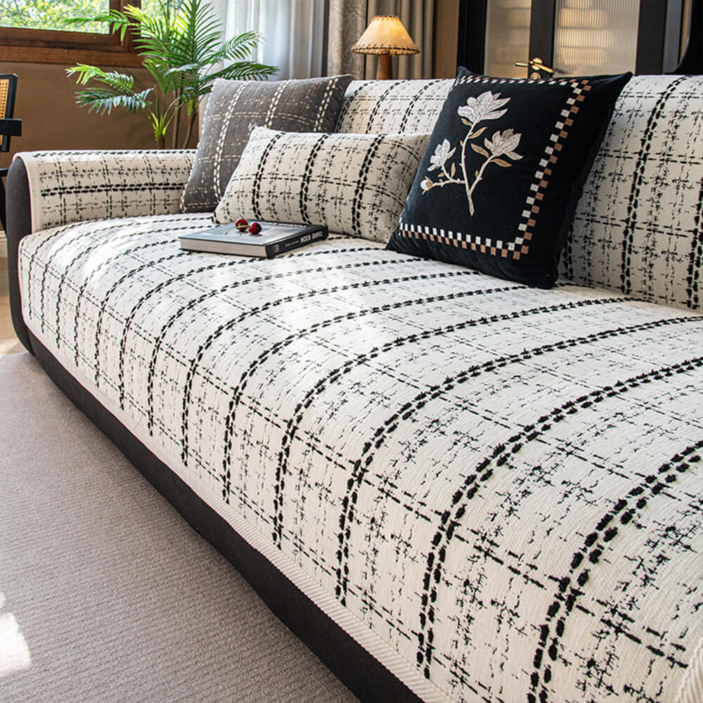Housse de canapé en chenille jacquard à carreaux élégante toutes saisons - Image 12
