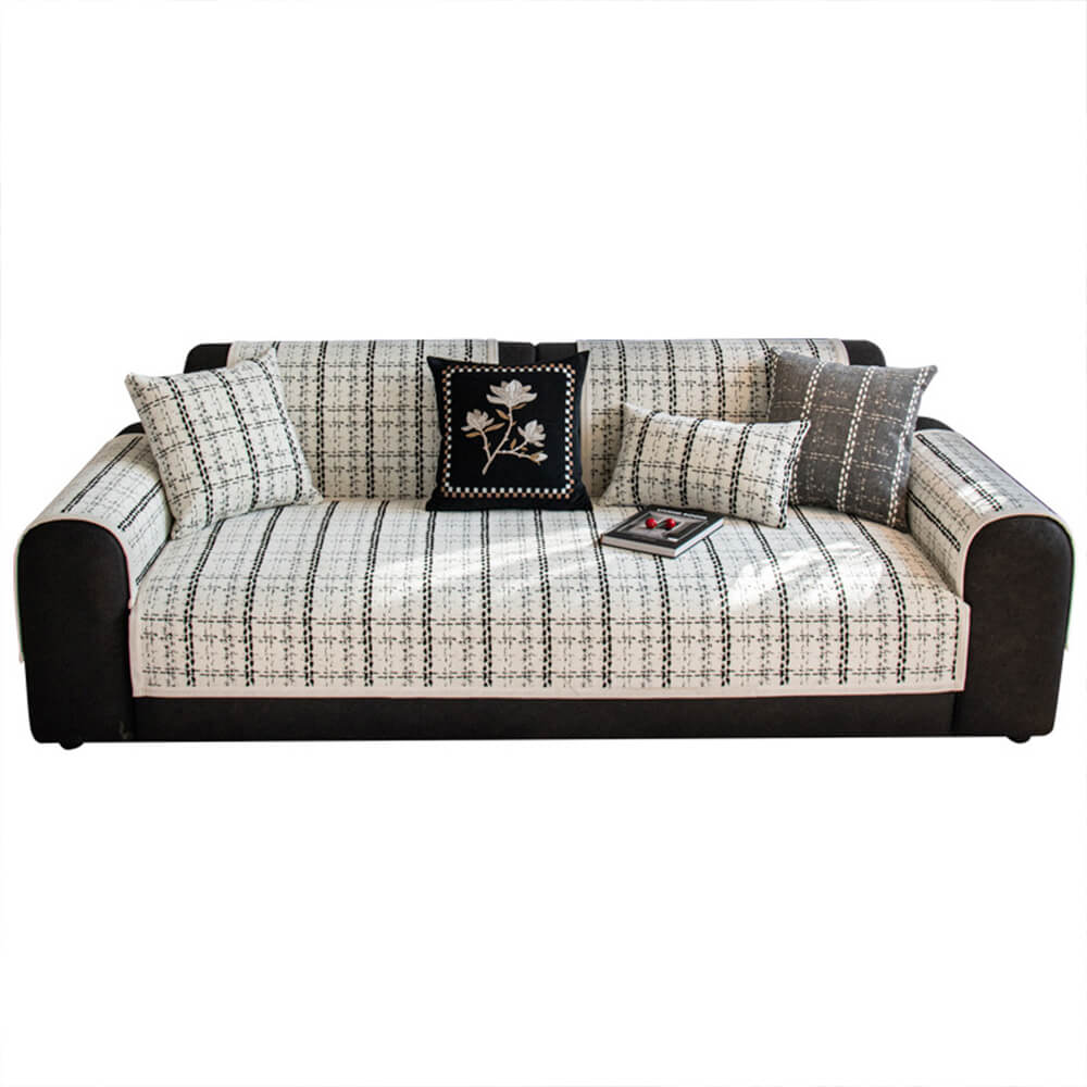 Housse de canapé en chenille jacquard à carreaux élégante toutes saisons - Image 13