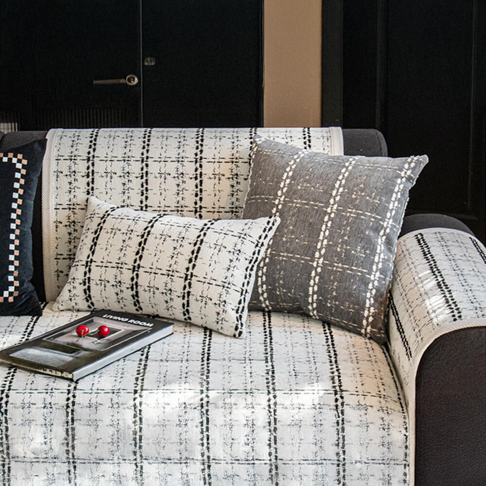 Housse de canapé en chenille jacquard à carreaux élégante toutes saisons - Image 4