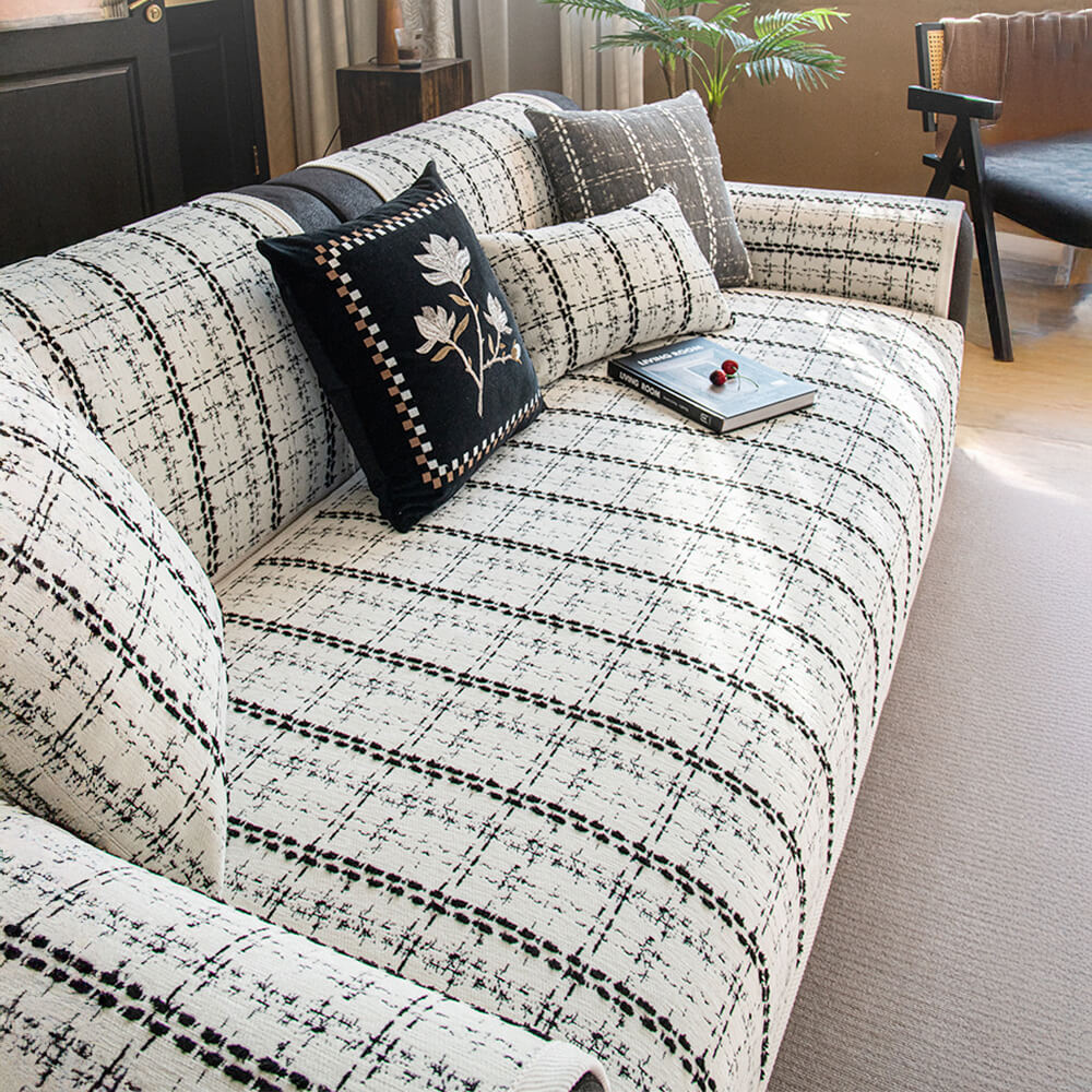 Housse de canapé en chenille jacquard à carreaux élégante toutes saisons - Image 8