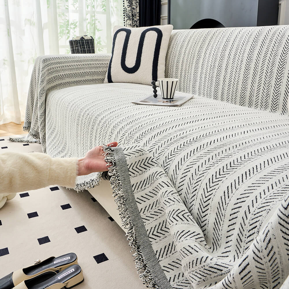 Jeté de canapé housse de canapé en chenille chevron élégant