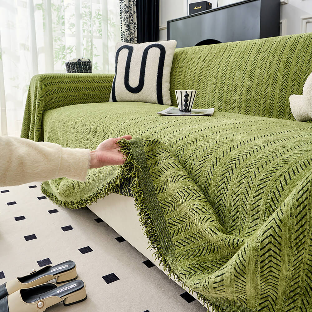 Jeté de canapé housse de canapé en chenille chevron élégant - Image 3