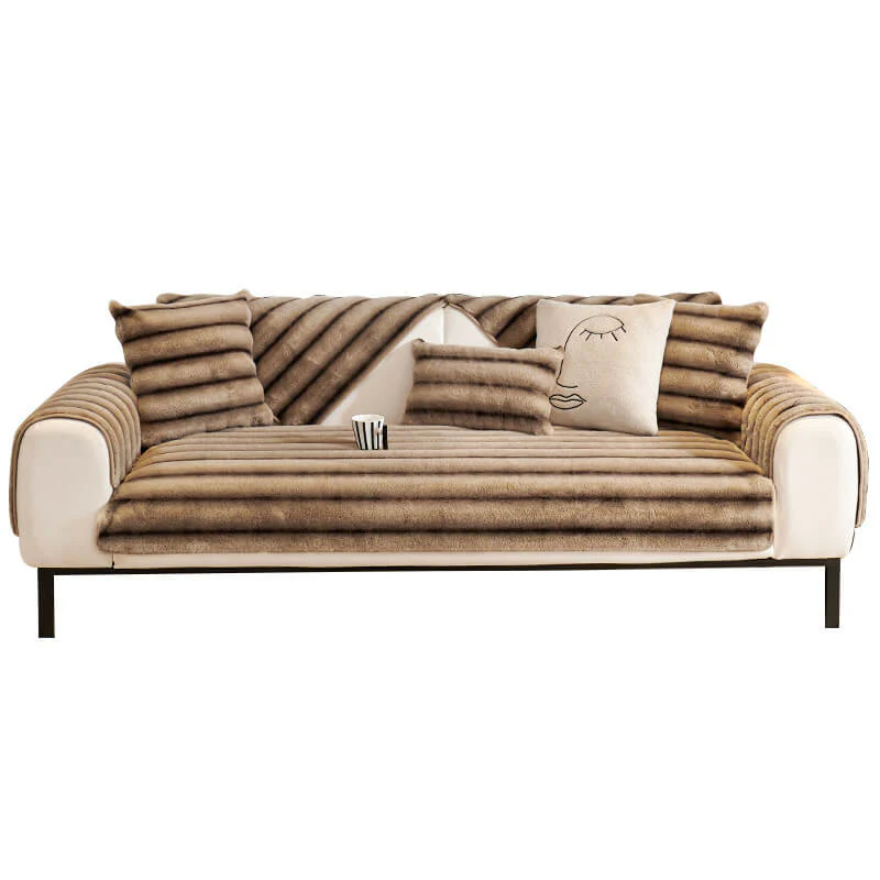 Housse de canapé en fausse fourrure de lapin rayée durable et résistante aux taches - Image 11