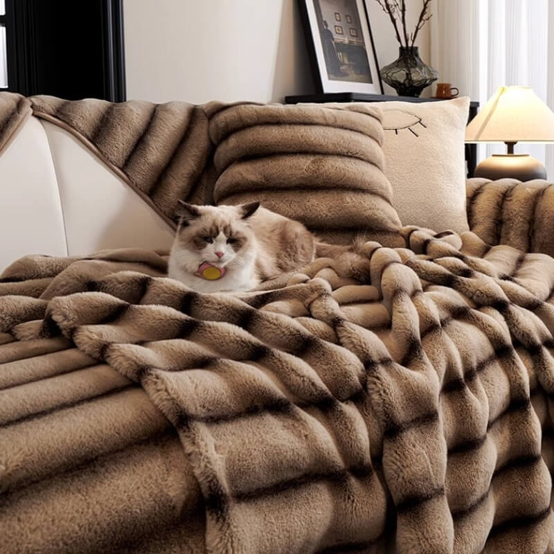 Housse de canapé en fausse fourrure de lapin rayée durable et résistante aux taches - Image 3