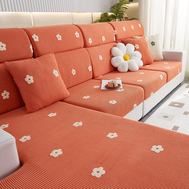 Housse de canapé d'angle en molleton extensible brodé fleurs protection anti rayures - Image 10