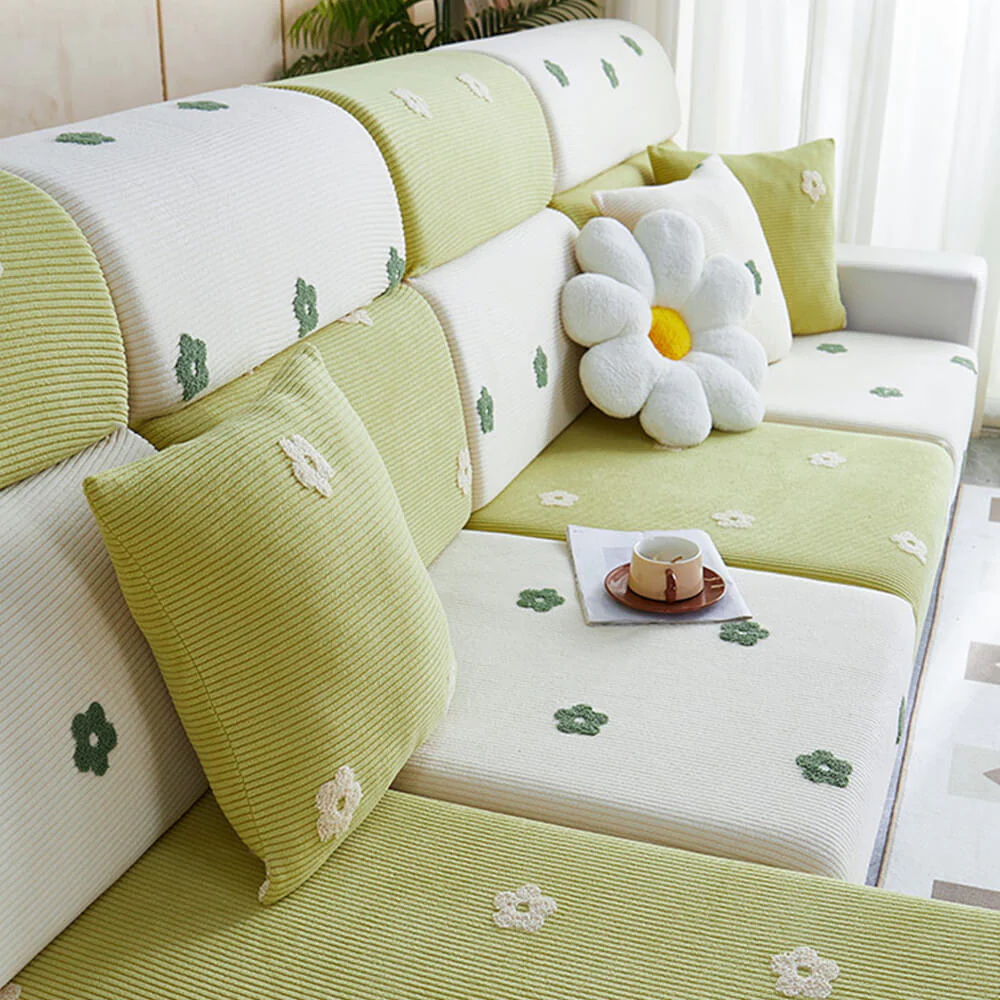 Housse de canapé d'angle en molleton extensible brodé fleurs protection anti rayures - Image 8