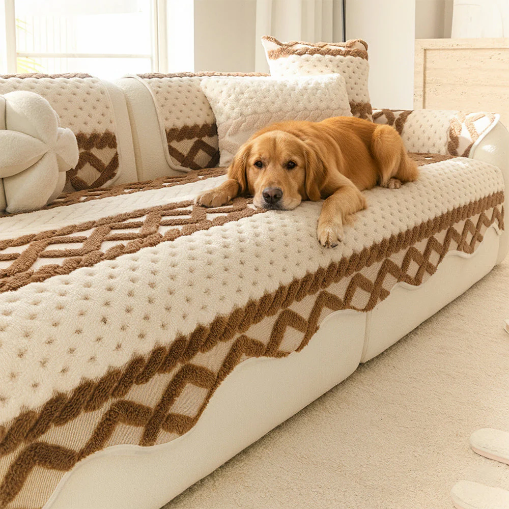 Housse de canapé en peluche confortable, douce pour la peau, antidérapante.