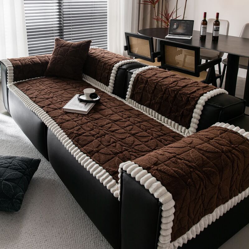 Housse de canapé en peluche courte épaissie à motif feuille antirayures et antidérapante - Image 14