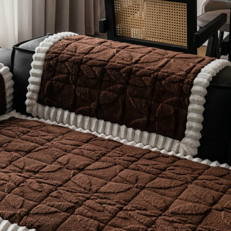 Housse de canapé en peluche courte épaissie à motif feuille antirayures et antidérapante - Image 4