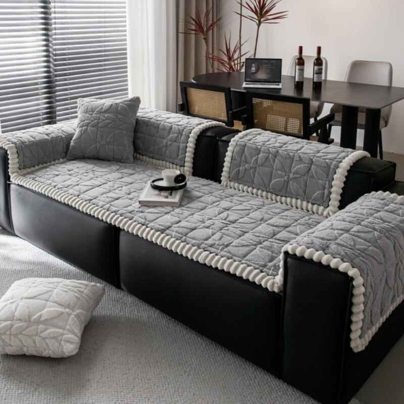 Housse de canapé en peluche courte épaissie à motif feuille antirayures et antidérapante - Image 6