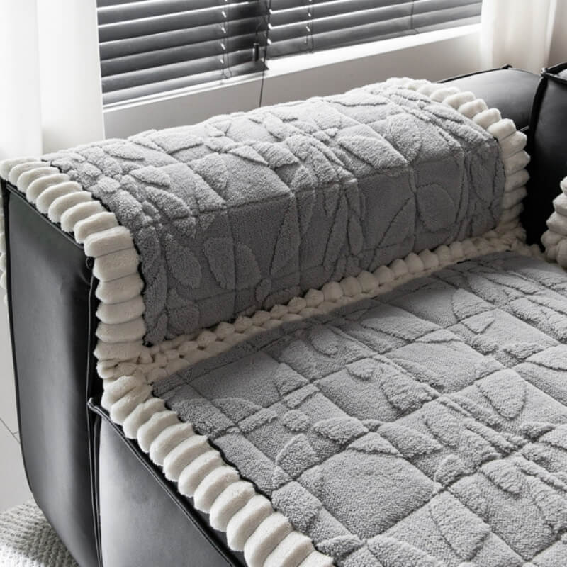 Housse de canapé en peluche courte épaissie à motif feuille antirayures et antidérapante - Image 7