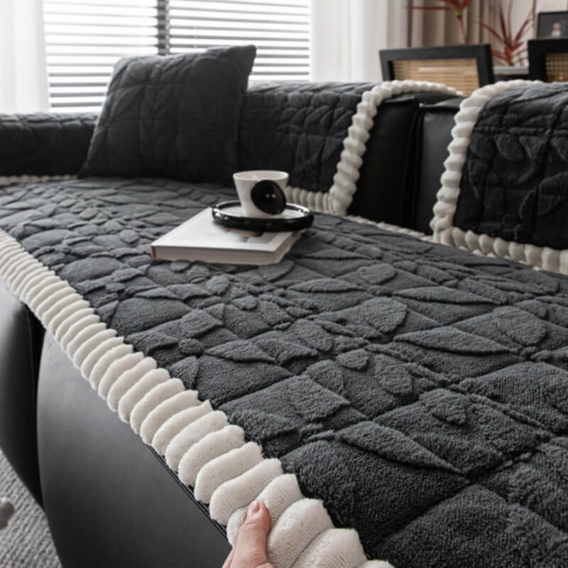 Housse de canapé en peluche courte épaissie à motif feuille antirayures et antidérapante - Image 8
