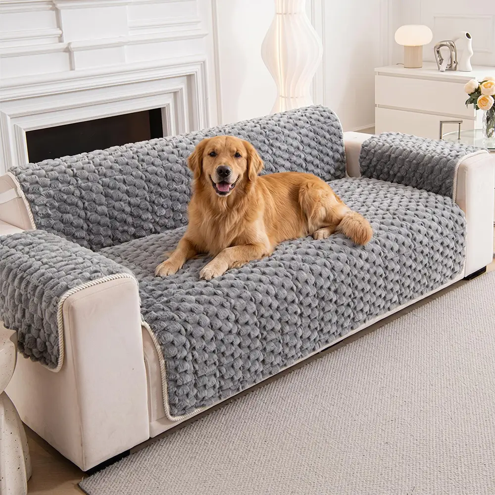 Housse de canapé en peluche douce anti-dérapante, une pièce, adaptée aux animaux de compagnie.