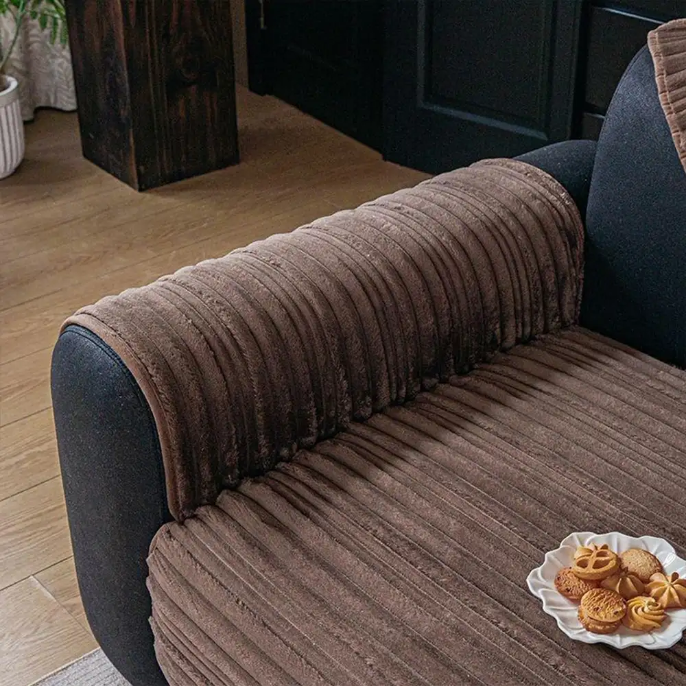 Housse de canapé en peluche douce antidérapante rayures asymétriques modernes - Image 12