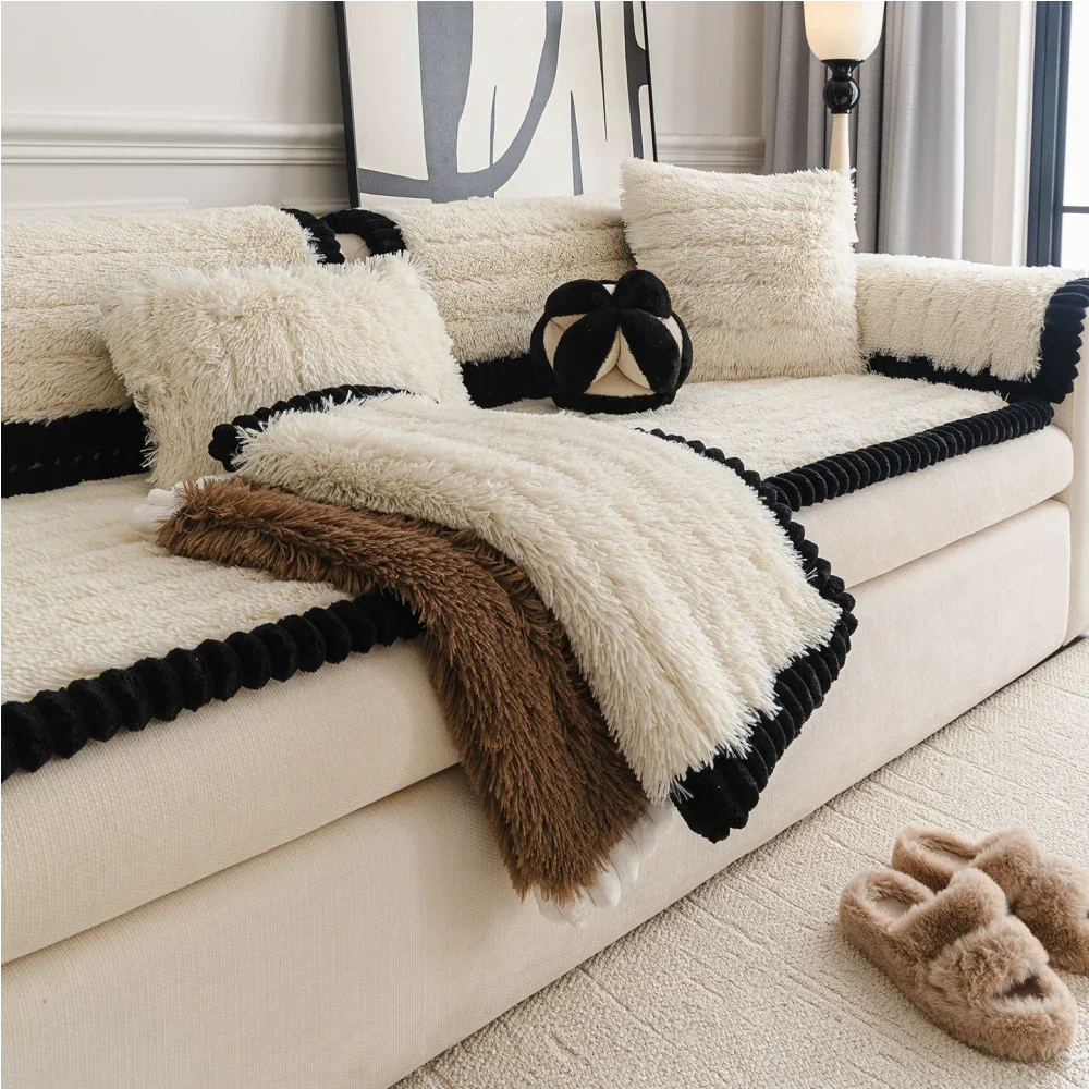 Housse de canapé en peluche luxueuse épaisse confortable et antidérapante - Image 9