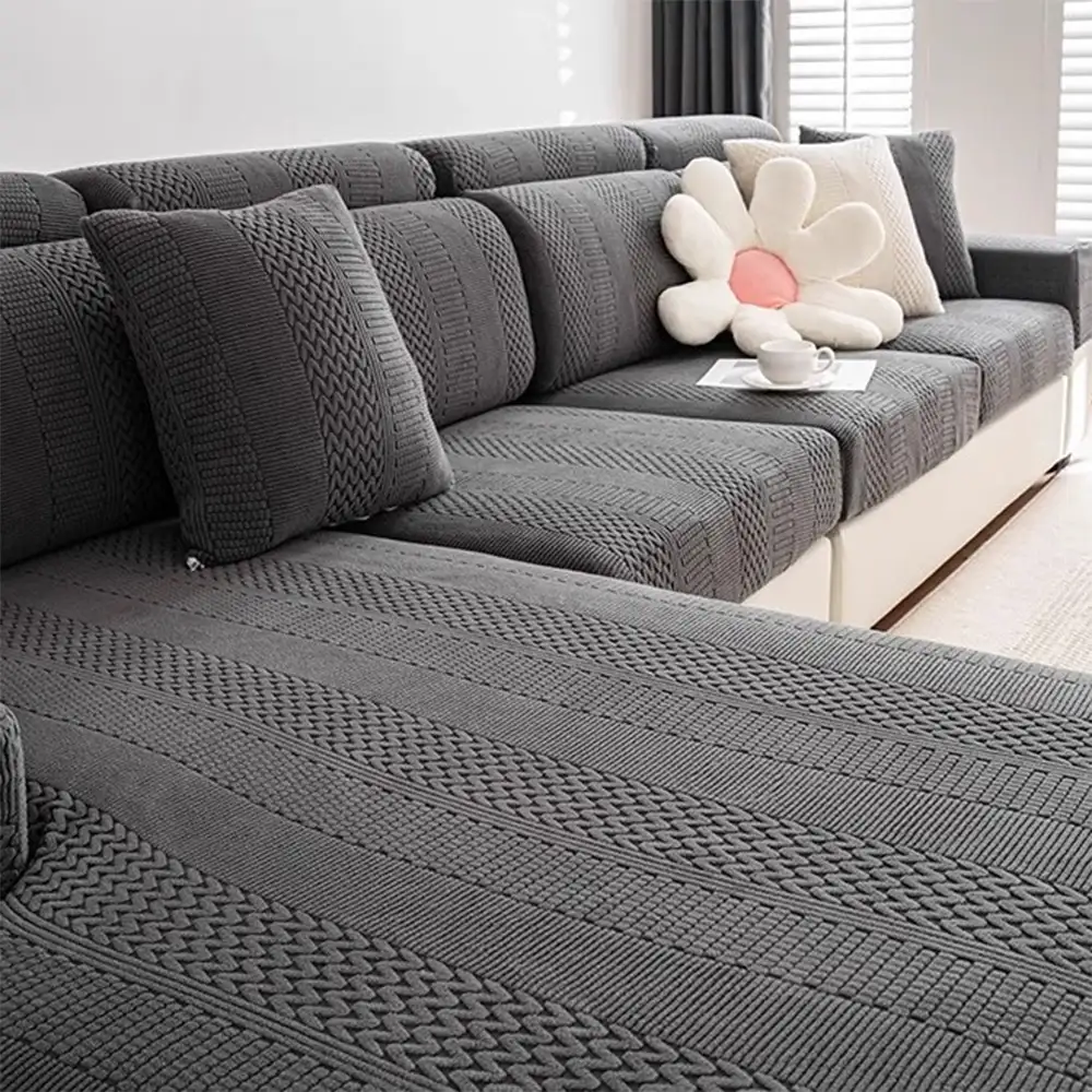 Housse de canapé d'angle extensible en polaire douce antistatique et entièrement ajustable