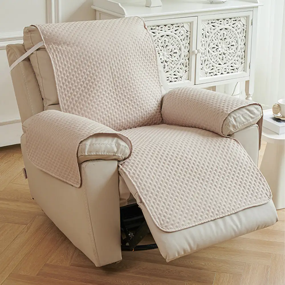 Housse de canapé en une pièce de couleur unie, imperméable, avec des sangles élastiques - Image 10
